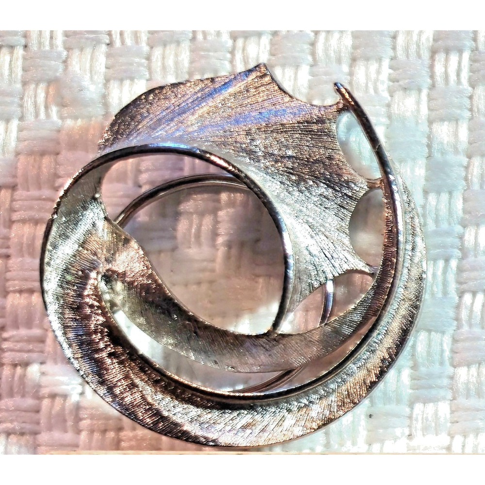 Vintage Silver Tone Scarf Clip Modernist Textured Swirl Abstract Mid Century Mod